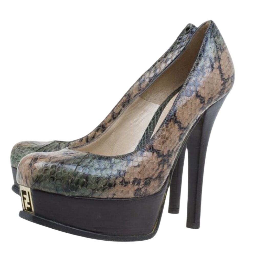 Fendi Exotic Python Leather Monogram Platform Pumps | Size 8.5